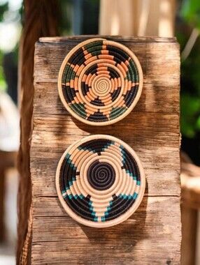 Set of 2 African Basket 7" and 8" Woven Handmade Wall Hanging